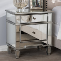 Baxton Studio RXF-680 Sussie Hollywood Regency Glamour Style Mirrored 2-Drawer Nightstand